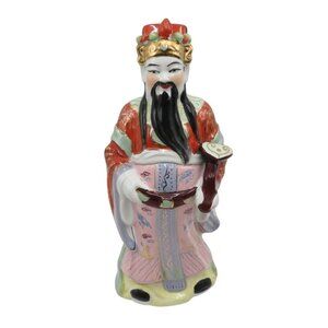 Chinese Lu God of Prosperity Deity Vintage Porcelain Colourful 13" Tall
